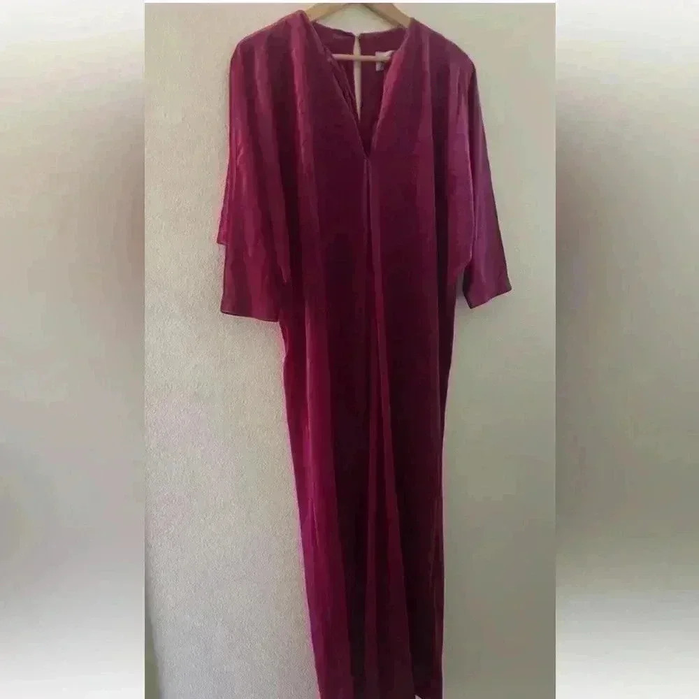 VINTAGE DAVID BROWN CAFTAN 70'S SZ S/M/L Fuchsia JEWEL PEACOCK OSFM